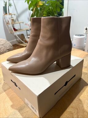 Marc Fisher Taupe Pointed Block-Heel Ankle Boots